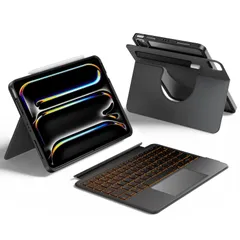 【数量限定】HOU iPad Pro 11インチM4用キーボードケース、磁気分離式ケース、大型高精度タッチパッド、横置き/縦置き対応、弾性ペンホルダー、独立ショートカットキー、全面保護ケース、日本語配列 (ブラック）