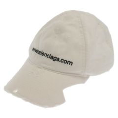 BALENCIAGA (バレンシアガ) 23AW ロゴ刺繍 ピアス ダメージ加工 キャップ 帽子 ホワイト 750716 410B2