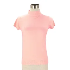 ☆ ピンク ☆ サマーニット 半袖ニット おしゃれ ddsmy653 レディース サマーニット ニット 半袖ニット タートルネック tシャツ ハイネック カットソー トップス 半袖 春 夏 秋 おしゃれ 無地 きれいめ オフィス 通勤 大人