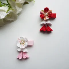 ハンドメイド　一輪つまみ細工髪飾り下がり付き七五三ひなまつりつまみ細工の店舞はな
