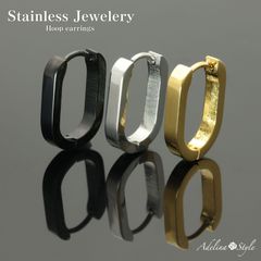 【U型フープピアス 色:ブラック】[Adelina Style] U型 ピアス 1ペア 人気 つけっぱなし メンズ レディース フープピアス サージカルステンレス 金属アレルギー対応 男女兼用