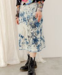 ScoLar（スカラー）花ラビル宇宙柄 ケミカル加工デニムスカート　ブラック、ネイビー　152601