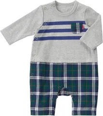 新品ホットビスケッツ ミキハウスmikihouse チェック柄切り替え カバーオール ロンパース 70cm 80cm男の子 女の子 御祝 出産祝い ギフト お祝い