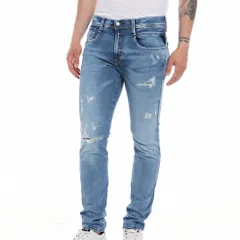 REPLAY｜リプレイ Slim Fit スリムフィット ANBASS HYPERFLEX Ocean Blue Broken＆Repairデニムパンツ JEANS ジーンズ M914Y .000.661XI2R