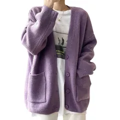 【新着商品】[ADKASS] ニットカーディガン レディース セーター スクールカーディガン Vネック チュニック丈 体型カバー 着痩せ ゆったり カジュアル 無地 前開き 防寒 長袖 秋 冬