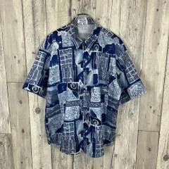 THAI SILK タイシルク 総柄 アート柄 半袖 ドレス シャツ XL