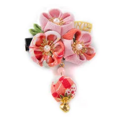 【新着商品】成人式 振袖 髪飾り 卒業式 フラワー 髪飾り 鈴付き つまみ細工 和装 ヘアアクセサリー 髪留め 女の子 花 収納ポーチ付き 七五三 (ピンク)1枚
