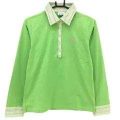 【超美品】アディダス 長袖ポロシャツ ライトグリーン×ピンク 一部千鳥格子・ボーダー レディース L/G ゴルフウェア adidas
