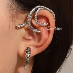 No.289A シルバースネークイヤーカフ型片耳ピアス 韓国 地雷 パンク 蛇