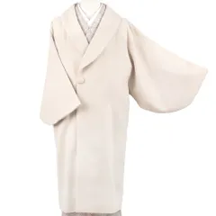 和装コート アイボリー 白 カシミヤ混  ロング フリーサイズ へちま衿 日本製 着物 道中着 長コート 防寒 秋冬 レディース 和装 No.3-0709