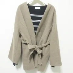 未使用 Mila Owen ミラオーウェン 2025年 HAPPYBOX 福袋 ノーカラーリバーコート ボーダーニットトップス 2点セット F ブラウン ネイビー レディース 古着 中古 USED