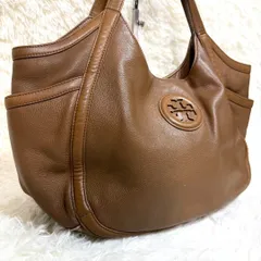 TORY BURCH トリーバーチ ロゴレザーハンドバッグ シボ革トートバック ブラウン