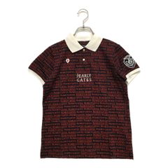 中古 レディース パーリーゲイツ PEARLY GATES 半袖ポロシャツ 0(S) ネイビー×レッド 紺×赤 ロゴ総柄 ワッペン