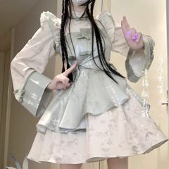グリーン　ブラック　姫袖　チャイナ風　ロリィタ　セットアップ グリーン ブラック 姫袖 チャイナ風 ロリィタ セットアップ