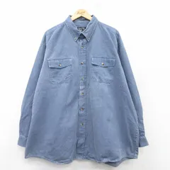 XL/古着 長袖 シャツ メンズ 00s 大きいサイズ ロング丈 コットン ボタンダウン 薄紺 ネイビー 25feb26 中古 トップス