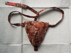 ☆ふんどし☆茶~エンジに鯉と蓮柄プリント黒猫褌Sサイズ両A面「褌工房さっぽろ」