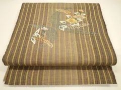 平和屋着物●八寸名古屋帯　総刺繍　草花文　金糸　正絹　逸品　DAAY8192cm