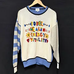 #anc カステルバジャック Castelbajac ニット・セーター 3 白 水色 グレー ビーズ 刺繍 ボーダー メンズ [967114]