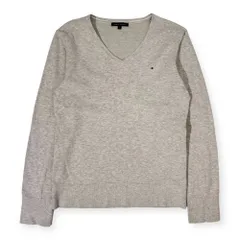 TOMMY HILFIGER トミーヒルフィガー Vネック ニット シャツ トレーナー L/ライトグレー レディース