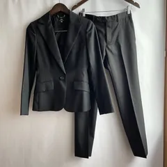 【美品】イネド　パーソンズ　1B シングルボタン　レディース　スーツ　セットアップ　11号　ブラック　シャドーストライプ　ウール　背抜き