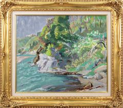中村善策 『洞爺湖畔』 油彩画 - 北海道画廊