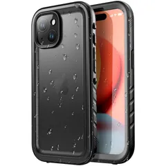 SPORTLINK iPhone 15 用 防水ケース iPhone 15 用 耐衝撃 ケース 完全防水 IP68防水等級 防雪 防塵 耐衝撃 360°全面保護 QI充電 フェイスID 認証対応 操作便利 超薄型 ストラップ付き 雨の日 アイホン15 防水ケー