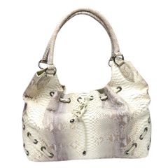 ☆美品☆JRA認定 パイソン 2way ハンドバッグ ボタニカル柄 ヘビ革 白