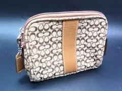 COACH コーチ キャンバス ミニシグネチャー ポーチ メイクポーチ 小物入れ マルチケース レディース ブラウン系 DF0631