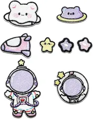 Atmu ワッペン アイロン おしゃれ 大人 アップリケ 男の子 星 刺繍シート(シール・アイロン接着,  宇宙セットA)