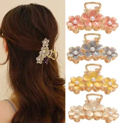 【特価商品】ヘアクリップ 小さめ，BetterJonny 4個セット 小さめ バンスクリップ ヘアクリップ 花 髪留め クリップ 小さめ ヘアアクセサリー 大人 かわいい 人気 おしゃれ パール 花