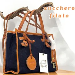 【今日は何を持とう？が楽しくなる名品✨】　 zucchero filato ズッケロフィラート　ハンドバッグ 2WAY 肩掛け キャンバス レザー スクエア型 レディース　ネイビー キャメル