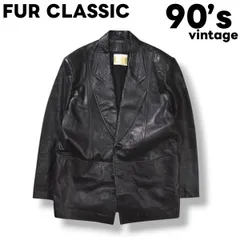【本革】 90s ヴィンテージ ファー クラシック レザー FUR CLASSIC LEATHER 牛革 カウハイド レザー チェスター コート ノッチドラペル ノーベント 総裏地 革ジャン FREE ブラック モード アメカジ メンズ