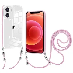 iPhone 12 Pro / 12 用 ケース クリア ショルダー iPhone12pro 12 スマホケース 肩掛け 首かけ 斜めがけ ショルダー ケース 縄掛け カバー 透明 PC背面 TPUバンパー アイフォン12Pro 12 カバー ストラップ付 1