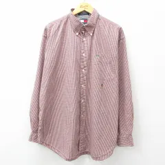 XL/古着 トミーヒルフィガー 長袖 ブランド シャツ メンズ 90s ワンポイントロゴ 大きいサイズ コットン ボタンダウン 赤他 レッド チェッ