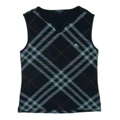 BURBERRY LONDON バーバリー ロンドン ロゴ刺繍 チェック柄 スキッパ― ベスト ブラック系 M【中古】のサムネイル