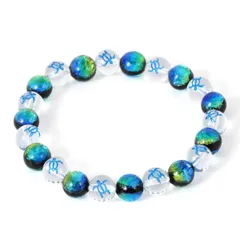 Sea drop 光る ホタルガラス ケラママリン ハワイアンジュエリー ホヌ (海亀) 水晶 8mm ブレスレット ビーズ 蓄光 メンズ レディース アクセサリー とんぼ玉 [017bt-08-2]