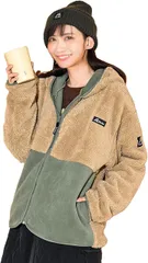 Y's factory もこもこ ボア フリース ジャケット レディース ブルゾン コート 前開き ジップアップ 長袖 立ち襟 アウター アウトドア 秋冬 保温 防風(デザインB フード付き,  M)