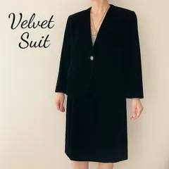 【東京イギン×東京スタイル】ベルベット セットアップ スーツ 黒 ブラックフォーマル 光沢あり ジャケット スカート 13号 L相当 上品 レディース