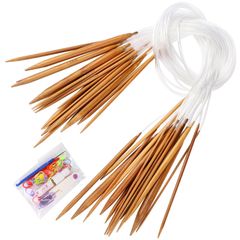 80cm 輪針 手編み道具 手芸道具 手あみ針 編み棒 グッズ道具付き 2.0mmから10.0mm 炭化竹製棒針 18本セット 編み針 輪針セット