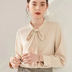 シャツ ブラウス 長袖 ボウタイブラウス 個性 長袖シャツ シフォン カットソー ゆったり ブラウス 無地 体型カバー 通勤 レディース バルーンスリーブ