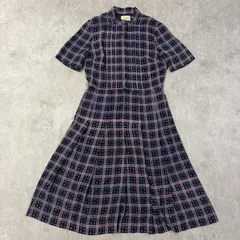 ルシアンモネ  ヴィンテージ ワンピース チェック柄 昭和レトロ ガーリー 日本製 70s 80s レディース M相当 古着女子　レトロポップ　昭和レトロ　ブラウス生地