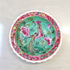 希少 粉彩 五彩花丸文 高台皿 変形鉢 清朝期 状態良好 中国美術 骨董品 