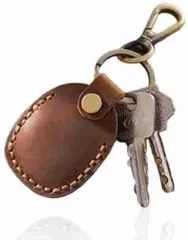 enconson AirTag ケース ビンテージ加工 レザー キーホルダー キーリング 小銭 収納 edyコイン QUICPayコイン ICチップ 革 キーケース おしゃれ かっこいい 大人 エアタグ アップル iPhone(ブラウン)