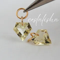 ◆ラスト1 ペア◆　天然石　レモンクォーツ　ダイヤモンド　ダイヤモンドシェイプ　チャームのみ（フープイヤリング 、14kgfピアス金具追加可）