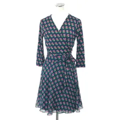 DIANEvon FURSTENBERG ダイアンフォンファステンバーグ  カシュクールワンピース サイズ:2  ネイビー シルク100% レディース 花柄　240001099286