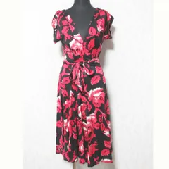美品 DIANE von FURSTENBERG ダイアンフォンファステンバーグ シルクジャージー ラップワンピース 404-243007 4 レッド ブラック レディース 古着 中古 USED