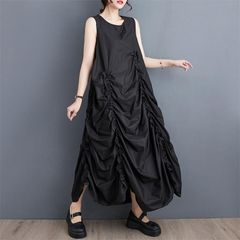 モード系  シャツワンピース レディース ロングワンピ ノースリーブ フリル 上品で優雅な印象 送料無料 着心地がよく１枚でサマになる 個性派  ポイント消化 長めの丈感 ゆったり