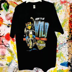 ハーレーダビッドソン WILD リプリント Tシャツ 半袖 メンズ 新品 黒 新品 新品未使用 レトロ 個性的 奇抜 エモい バンドT カットソー 攻め 前衛的 ヴィンテージリプリント  古着 好き綿 男性 衣類 トップス お洒落 ハイデザイン 男性