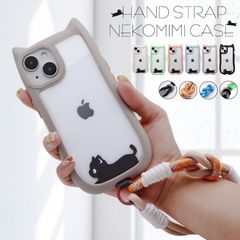 【ハンドストラップ付き 猫耳ケース】iPhone11ケース クリア 猫 ねこみみ かわいい 韓国 おしゃれ