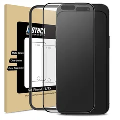 Mothca アンチグレア iPhone 16用/iPhone 15用 全面保護 ガラスフィルム 反射防止 黒縁あり 強化ガラス フィルム サラサラ 高感度タッチ ゲームフィルム ガイド枠付き 液晶 日本旭硝子製素材 アイフォン16/アイフォン15（6.1